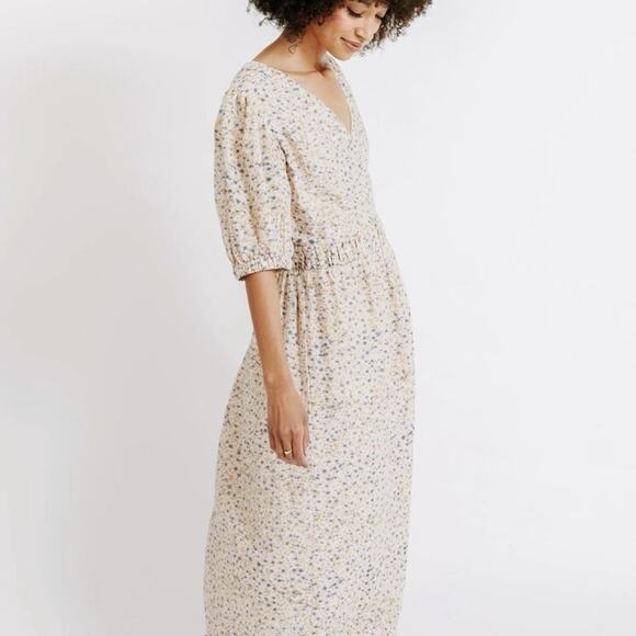 Mirth Krabi Crossover Cotton Silk Blend Dress in Champagne Size XS - Picture 3 of 16